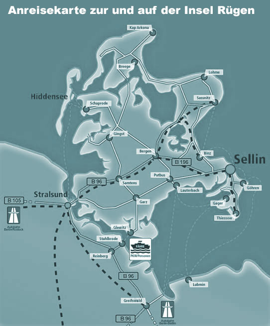 Anreisekarte zur auf auf die Insel Rügen